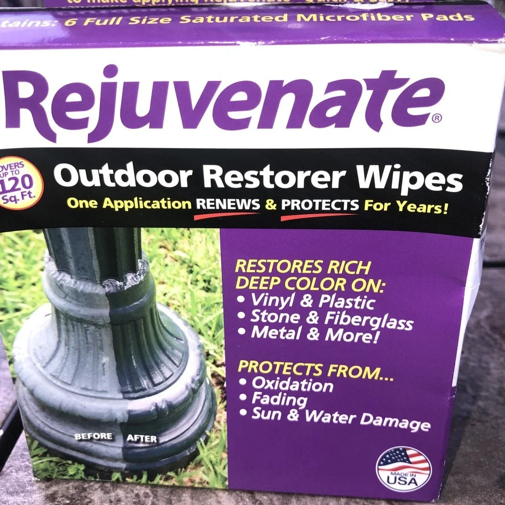 Rejuvenate Outdoor Restorer Wipes 6 Full Size Pads Renews Protects NEW USA Made